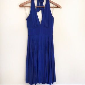 Royal Blue Halter Pleated Cocktail Dress